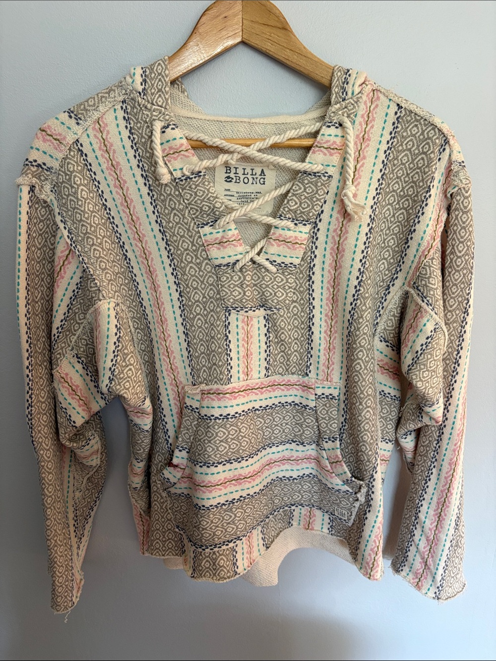 Billabong Cream Baja Pullover Hoodie with Pastel Pink & Mint Accents